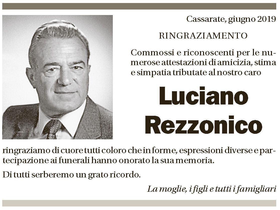 Annuncio funebre Luciano Rezzonico