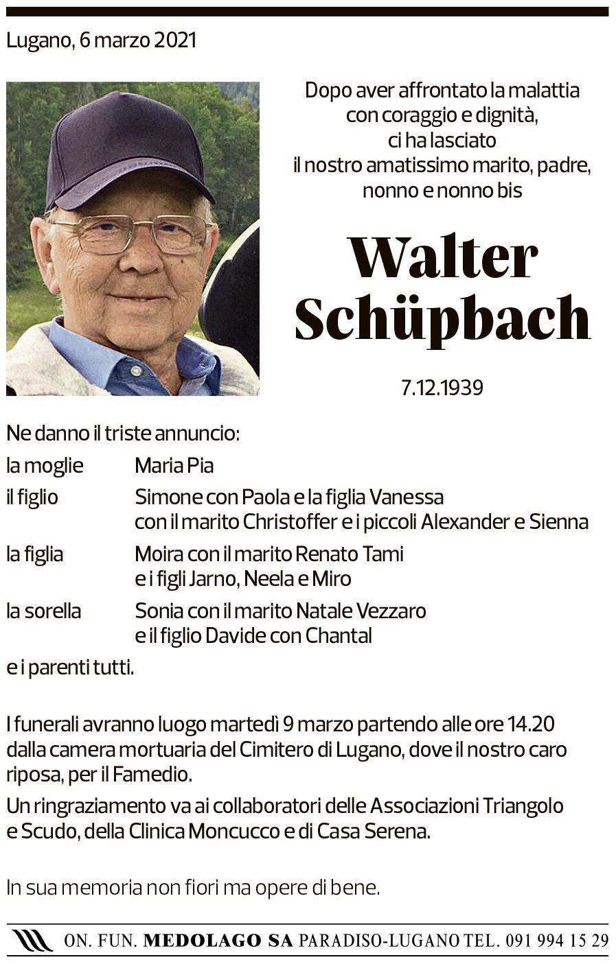 Annuncio funebre Walter Schüpbach