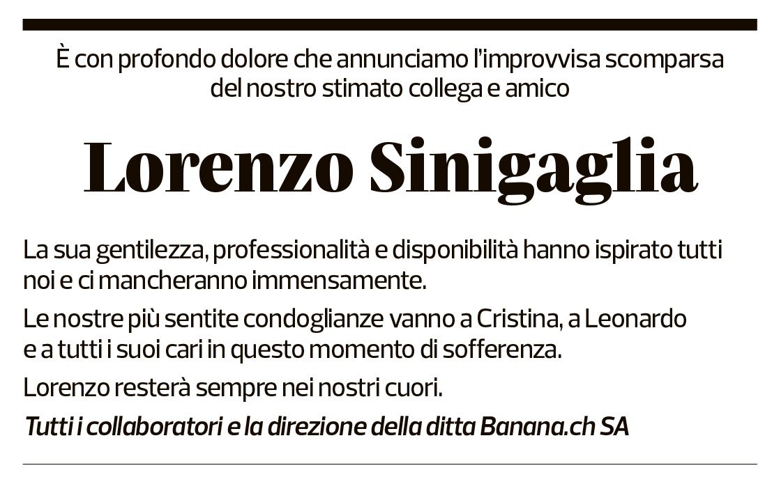 Annuncio funebre Lorenzo Sinigaglia