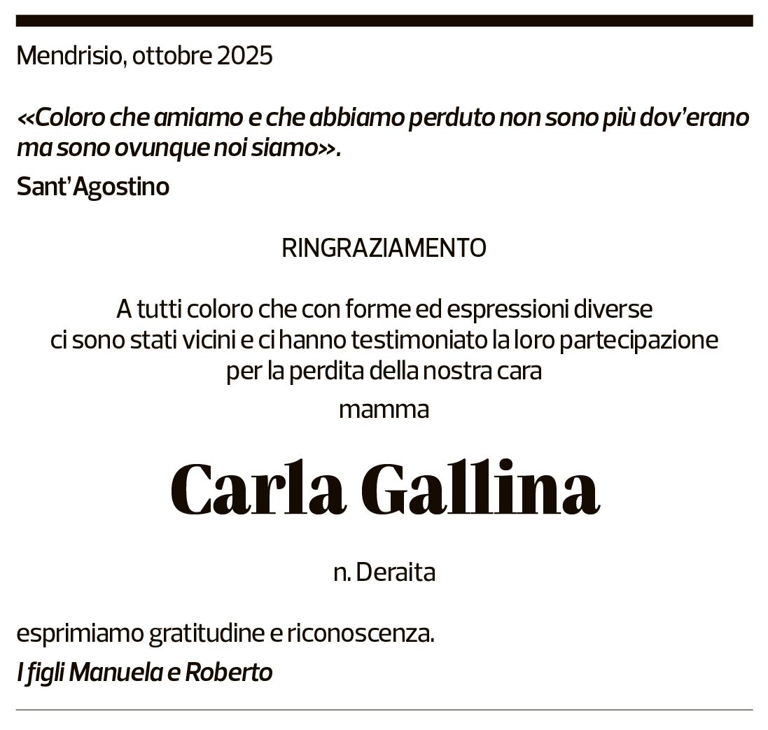 Annuncio funebre Carla Gallina