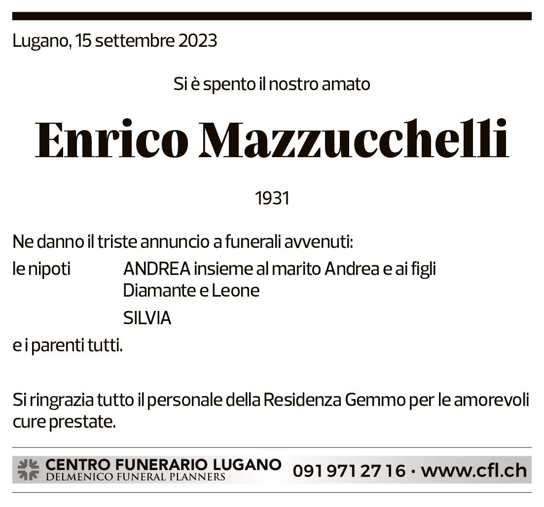 Annuncio funebre Enrico Mazzucchelli