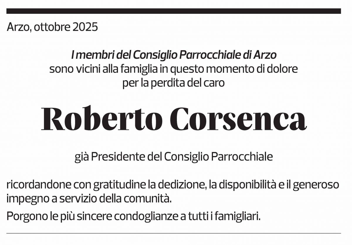 Annuncio funebre Roberto Corsenca