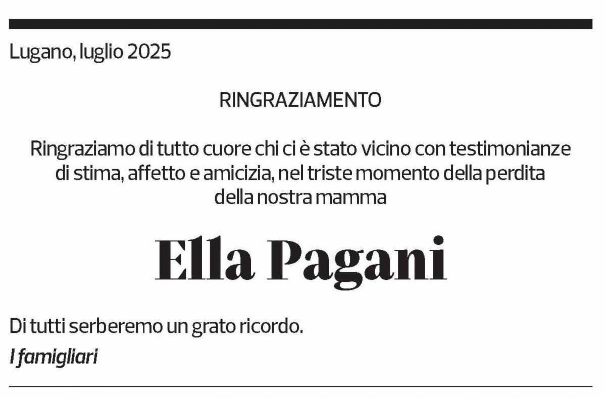 Annuncio funebre Ella Pagani