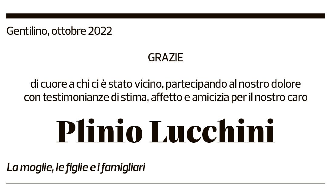 Annuncio funebre Plinio Lucchini