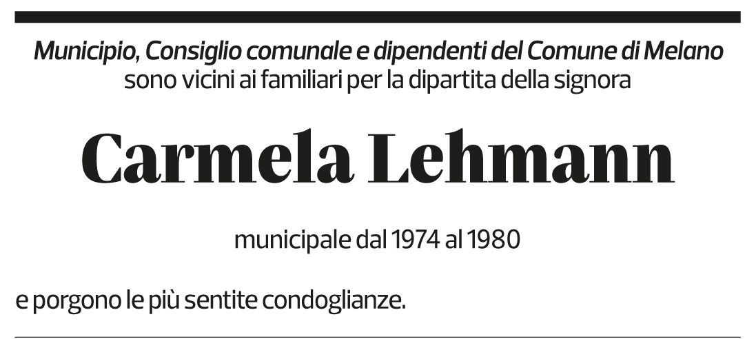 Annuncio funebre Carmela Lehmann