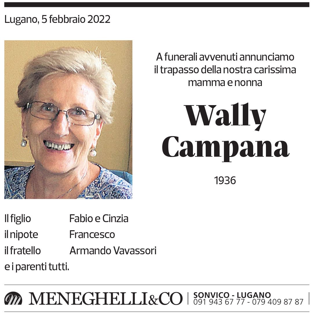 Annuncio funebre Wally Campana