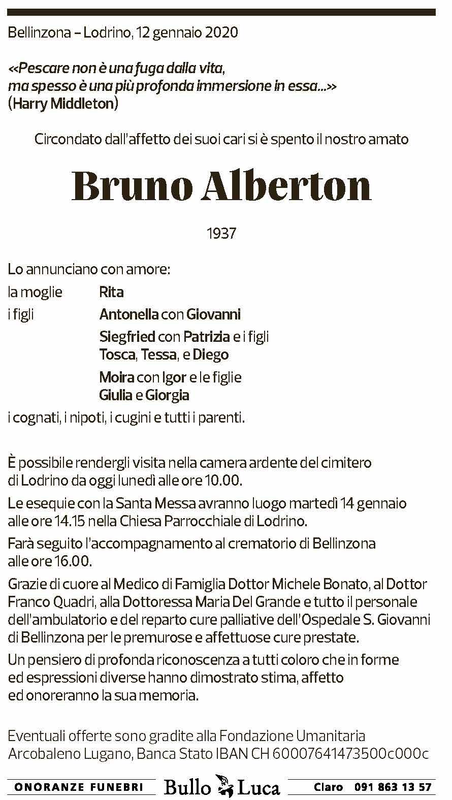 Annuncio funebre Bruno Alberton