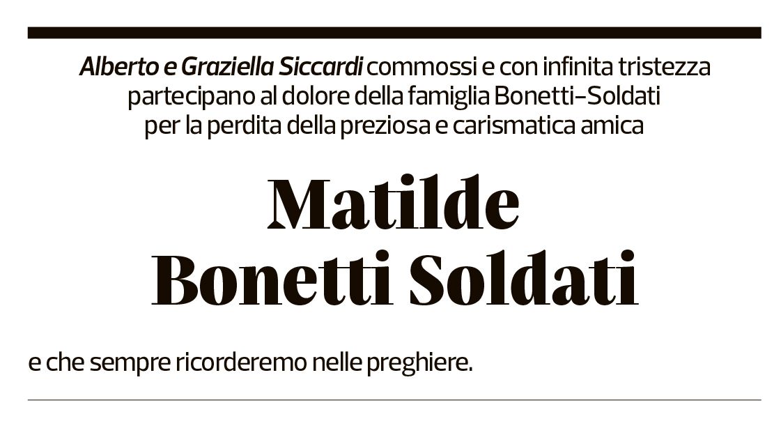 Annuncio funebre Matilde Bonetti Soldati
