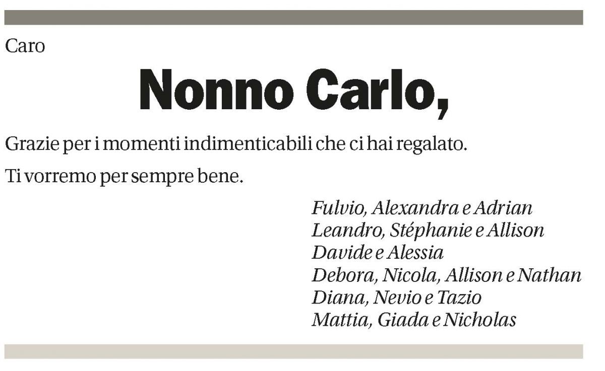 Annuncio funebre Nonno Carlo Cattori