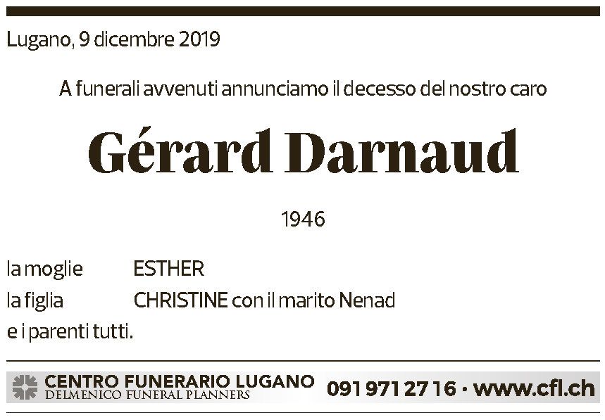 Annuncio funebre Gérard Darnaud