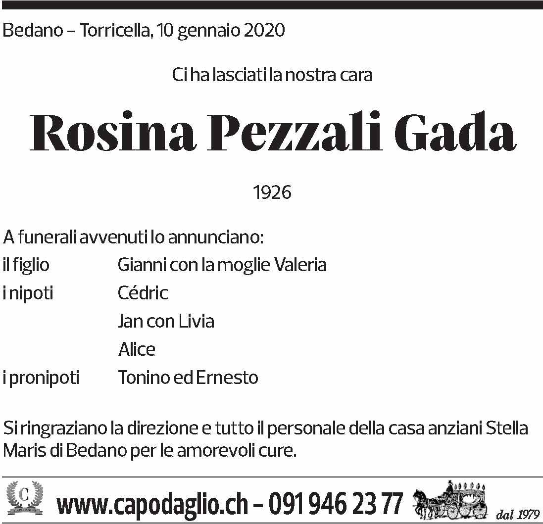 Annuncio funebre Rosina Pezzali Gada