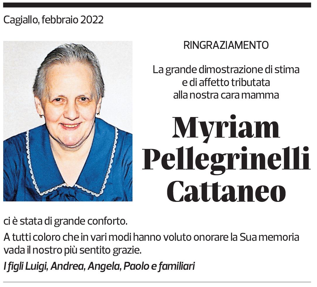 Annuncio funebre Myriam Pellegrinelli Cattaneo