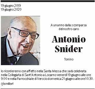 Annuncio funebre Antonio Snider