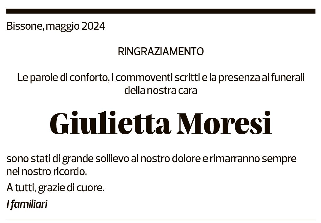 Annuncio funebre Giulietta Moresi