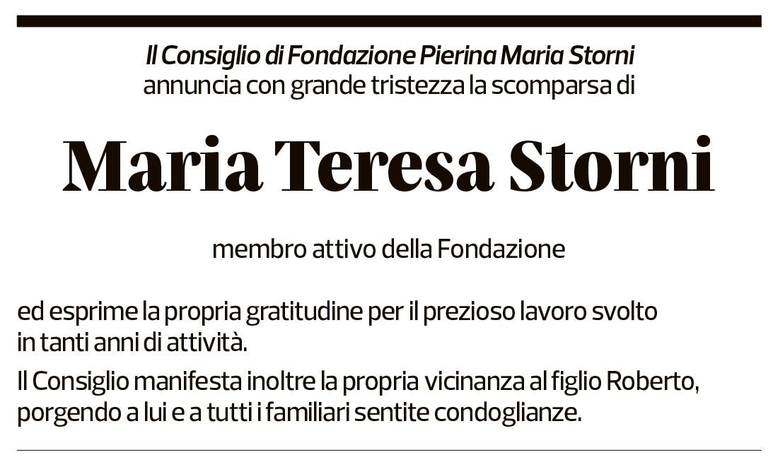 Annuncio funebre Maria Teresa Storni