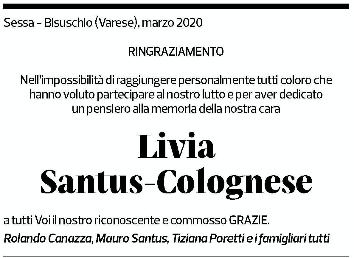 Annuncio funebre Livia Santus-colognese