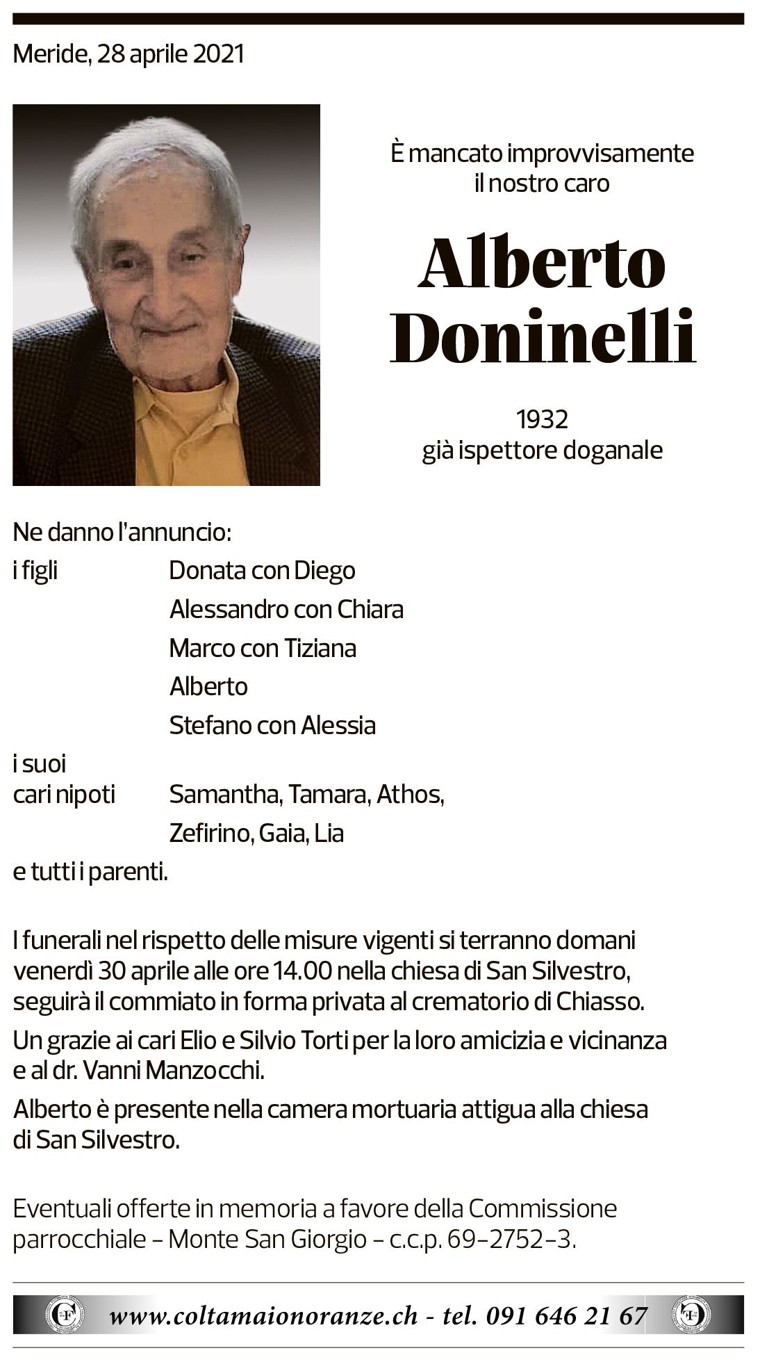 Annuncio funebre Alberto Doninelli