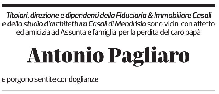 Annuncio funebre Antonio Pagliaro