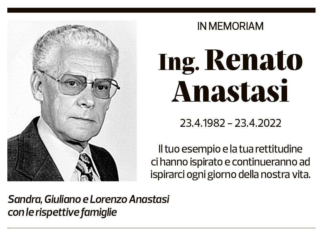 Annuncio funebre Renato Anastasi