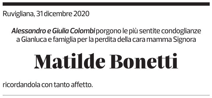 Annuncio funebre Matilde Bonetti Soldati