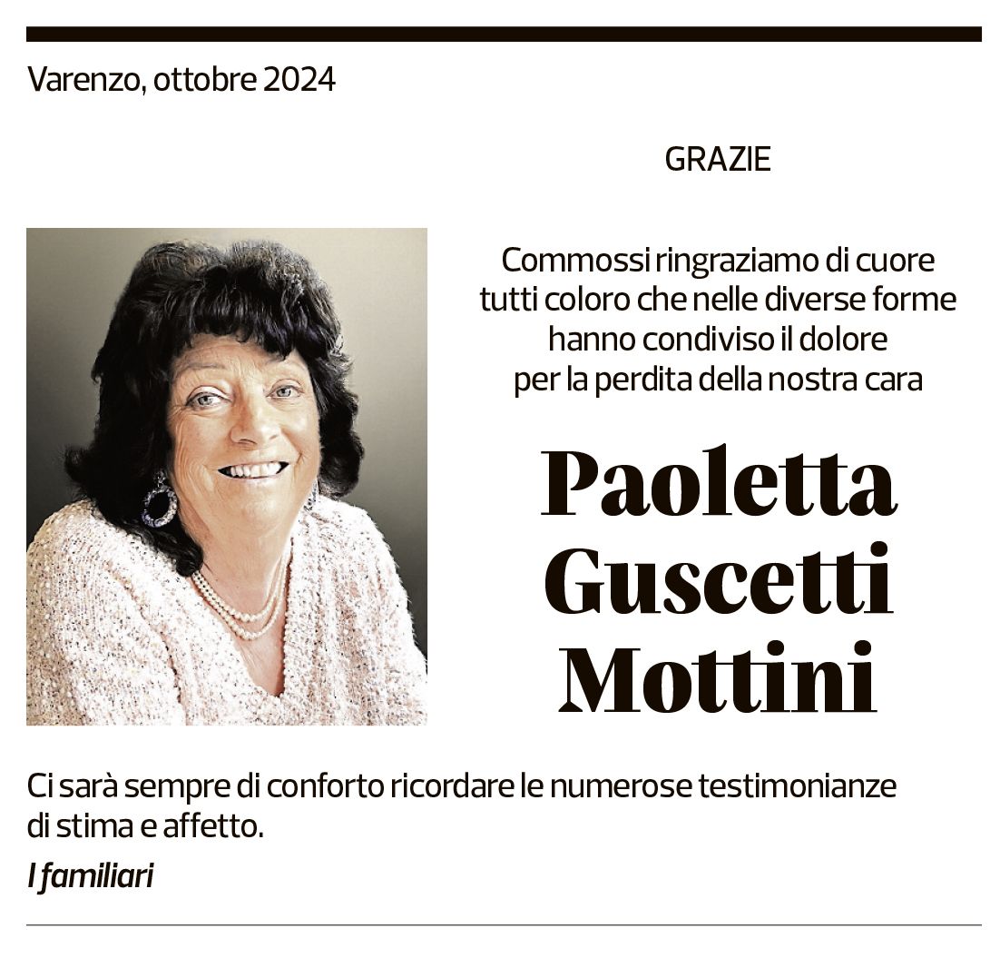 Annuncio funebre Paoletta Guscetti Mottini