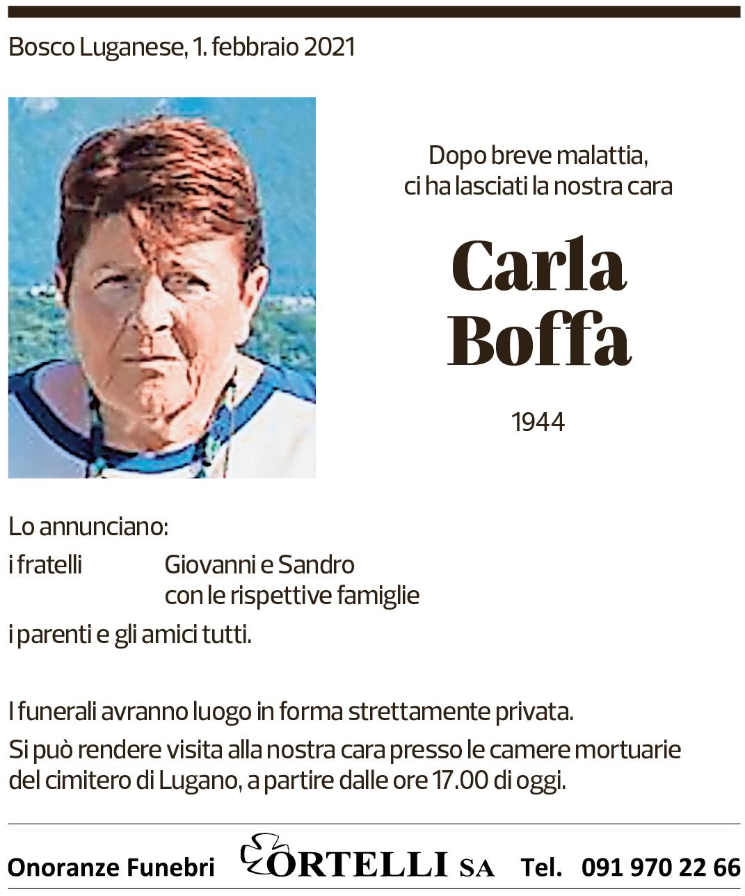 Annuncio funebre Carla Boffa