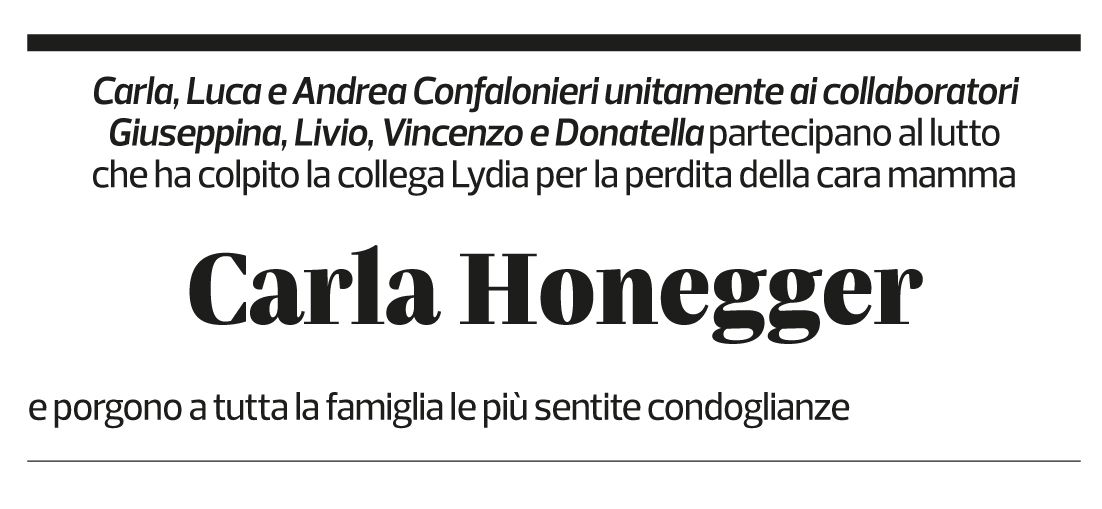 Annuncio funebre Carla Honegger