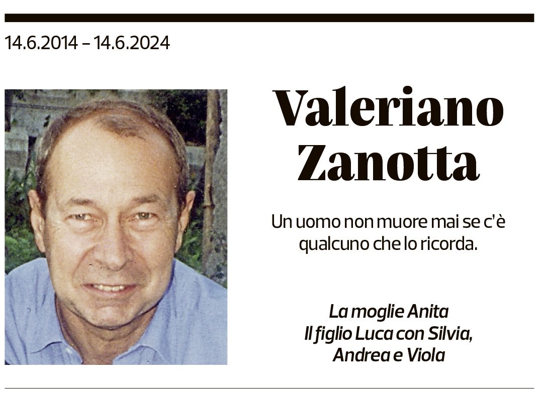 Annuncio funebre Valeriano Zanotta