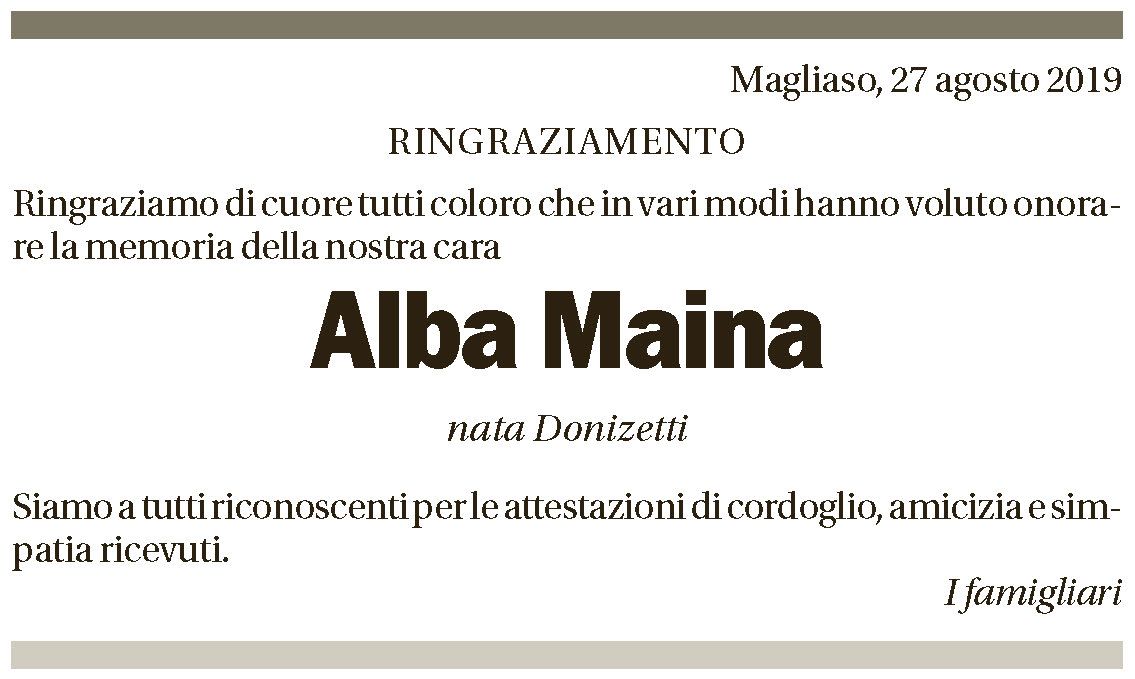 Annuncio funebre Alba Maina