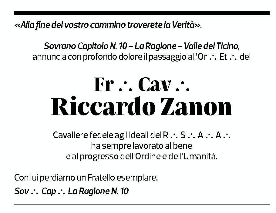 Annuncio funebre Riccardo Zanon