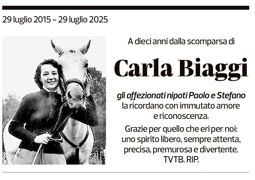 Annuncio funebre Carla Biaggi