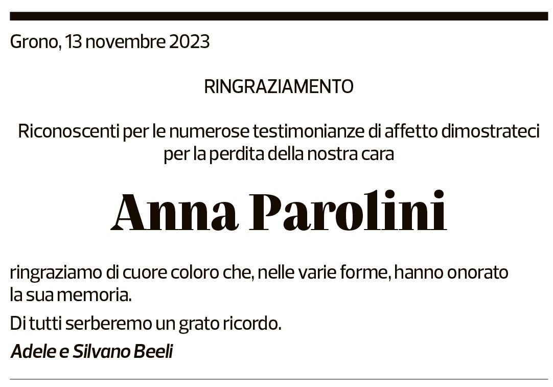 Annuncio funebre Anna Parolini