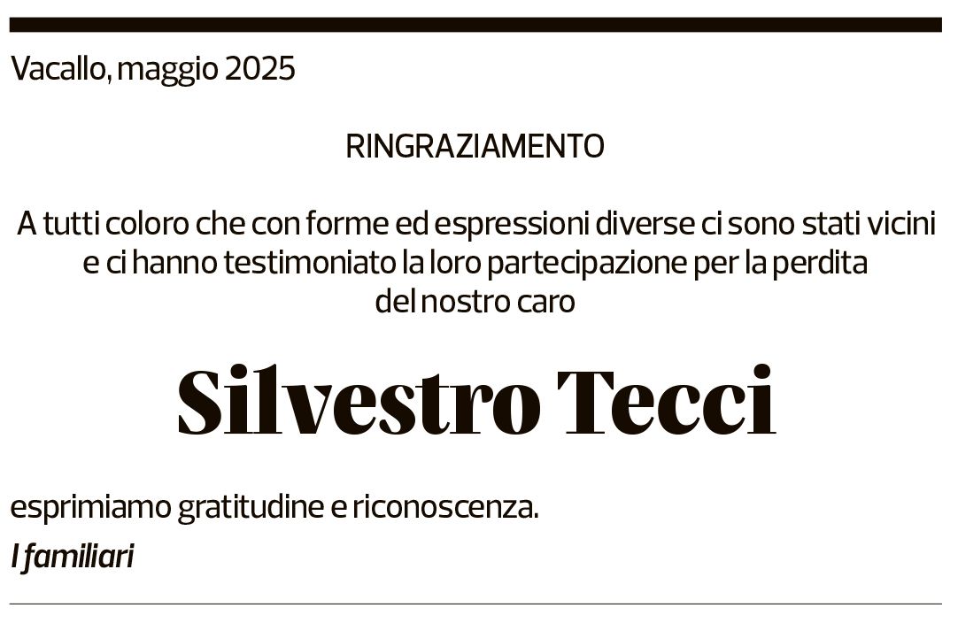 Annuncio funebre Silvestro Tecci