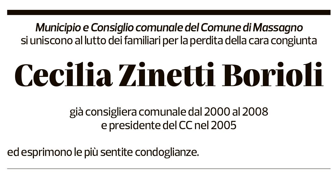 Annuncio funebre Cecilia Zinetti Borioli