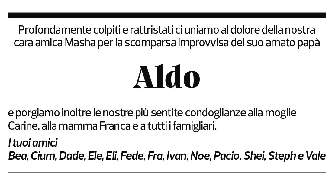 Annuncio funebre Aldo Pezzani