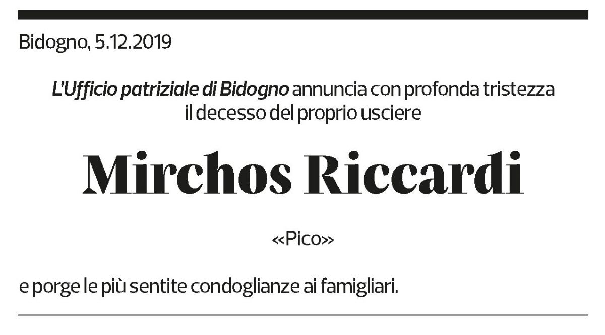 Annuncio funebre Mirchos Riccardi