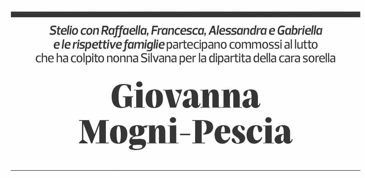 Annuncio funebre Giovanna Mogni Pescia