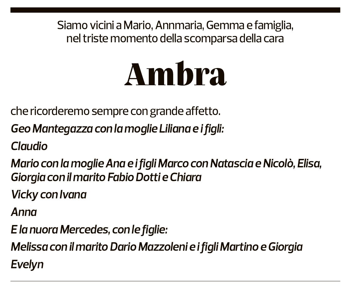 Annuncio funebre Ambra Albek