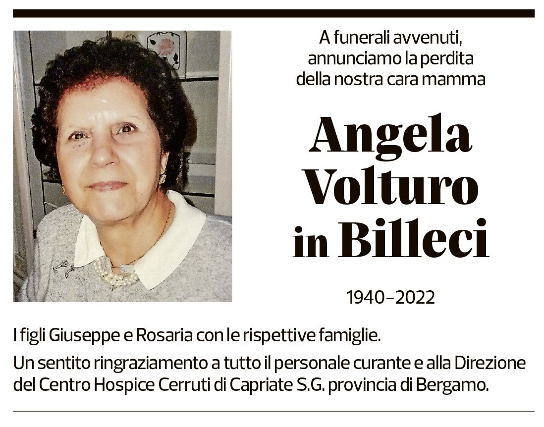 Annuncio funebre Angela Volturo