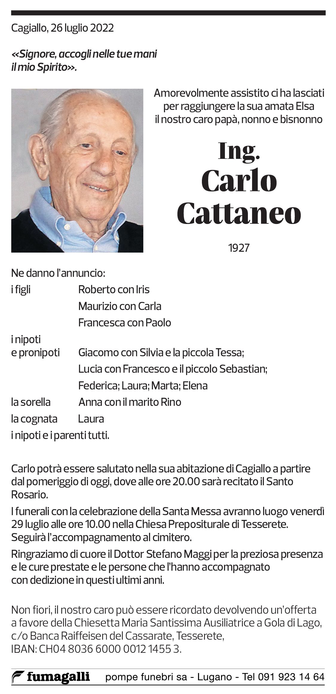 Annuncio funebre Carlo Cattaneo