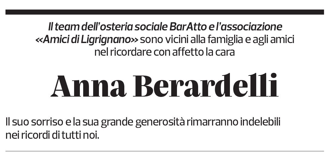 Annuncio funebre Anna Berardelli