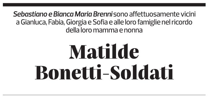 Annuncio funebre Matilde Bonetti Soldati