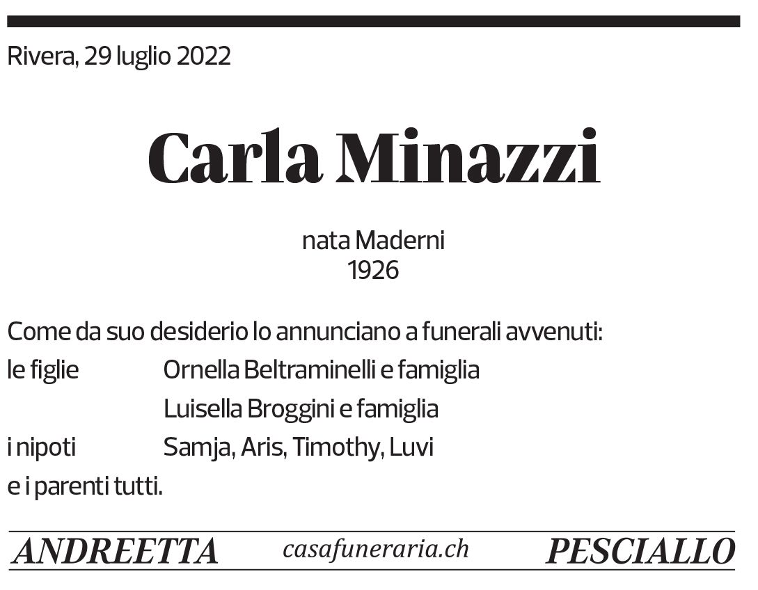 Annuncio funebre Carla Minazzi