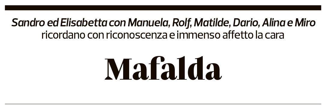 Annuncio funebre Mafalda Bossi