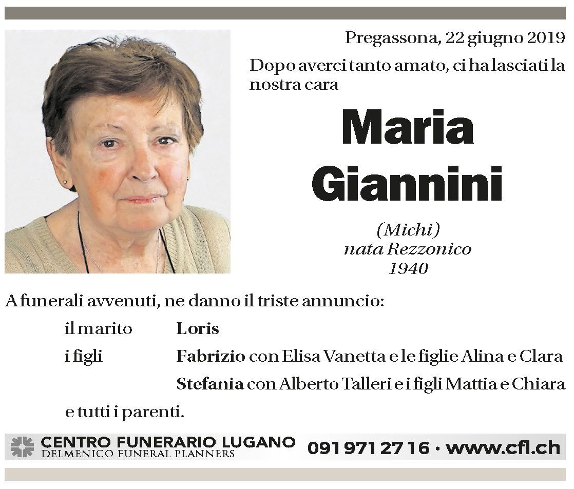Annuncio funebre Maria Giannini