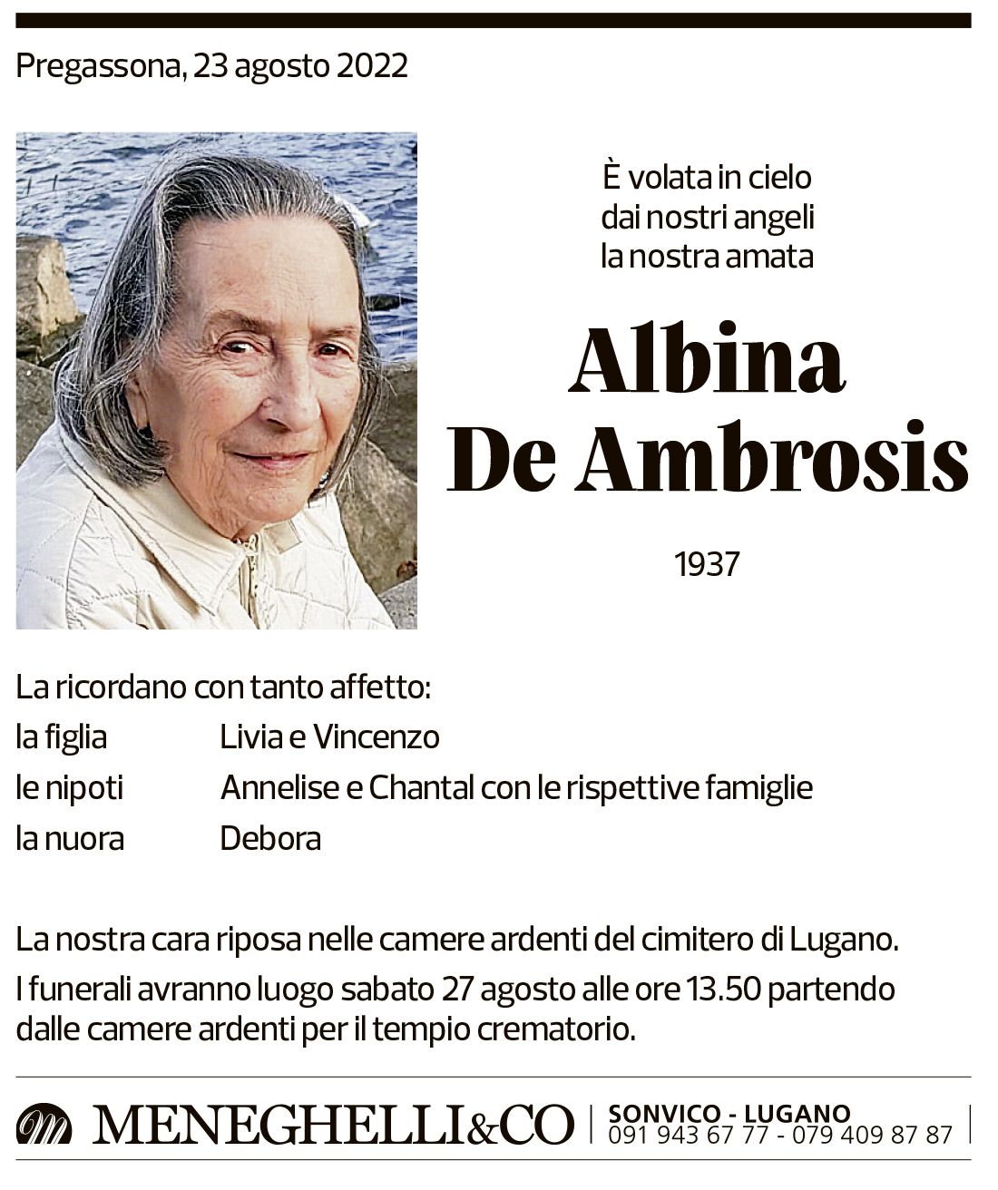 Annuncio funebre Albina De Ambrosis