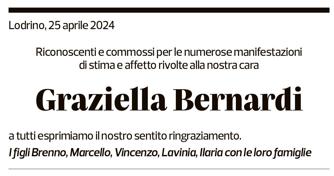 Annuncio funebre Graziella Bernardi