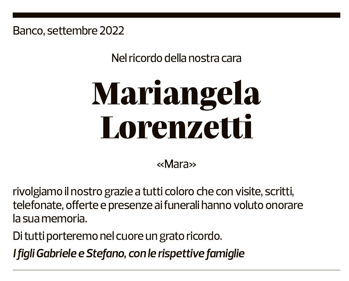 Annuncio funebre Mariangela Lorenzetti