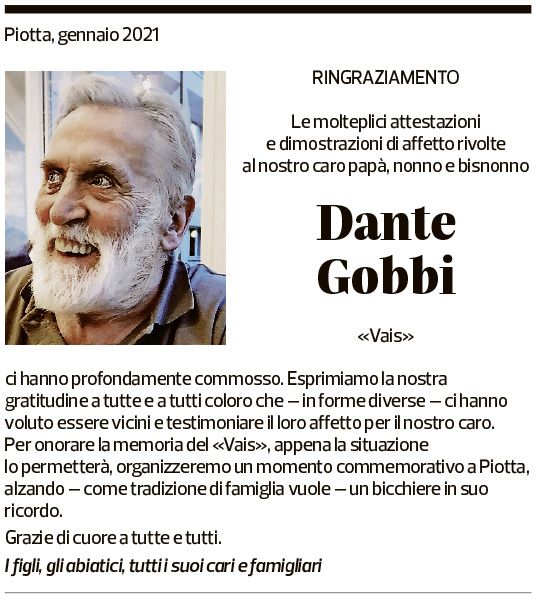 Annuncio funebre Dante Gobbi