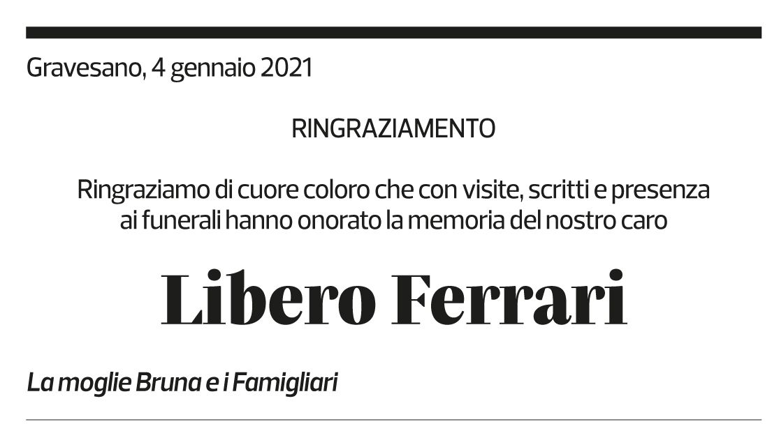 Annuncio funebre Libero Ferrari